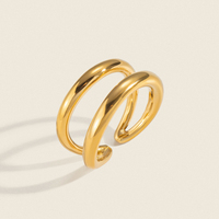 Bague ouverte à double boucle de style européen, plaquée or 18 carats, minimaliste, décorative pour femmes