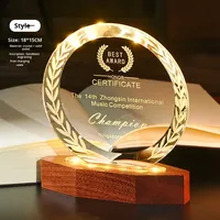 Trophée en cristal lumineux personnalisable, médaille en bois massif créative, souvenir pour employé exceptionnel, ornement, veilleuse, laurier