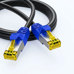 สาย LAN แบบกลมสีดำ Cat8 สำหรับงานหนัก ปลั๊ก RJ45 สีน้ำเงิน SSTP SFTP ป้องกันสัญญาณรบกวน ความเร็ว 40Gbps 2000MHz สายแพทช์คอร์ดสำหรับศูนย์ข้อมูล - Product Image 1