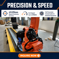 Robot de soudage automatique 7 axes avec rail de 12 m, moteur à courant alternatif, protection IP67 pour acier au carbone, acier inoxydable, poutres en H et structures en acier