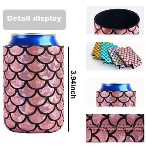 Logotipo personalizado de fábrica al por mayor escamas de sirena funda enfriadora de latas de cerveza de neopreno soporte Sutbby - Product Image 4