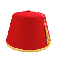 Disfraz de Cosplay SOLPOP, Color Rojo Personalizado, Gorro Griego Marroquí Tarboosh, Sombrero Turco Fez de Fieltro con Borlas Negras