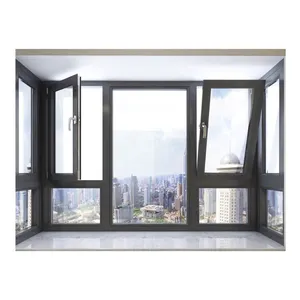 CE飓风防风商用铝框架折叠滑动双层玻璃玻璃倾斜和转向窗智能住宅