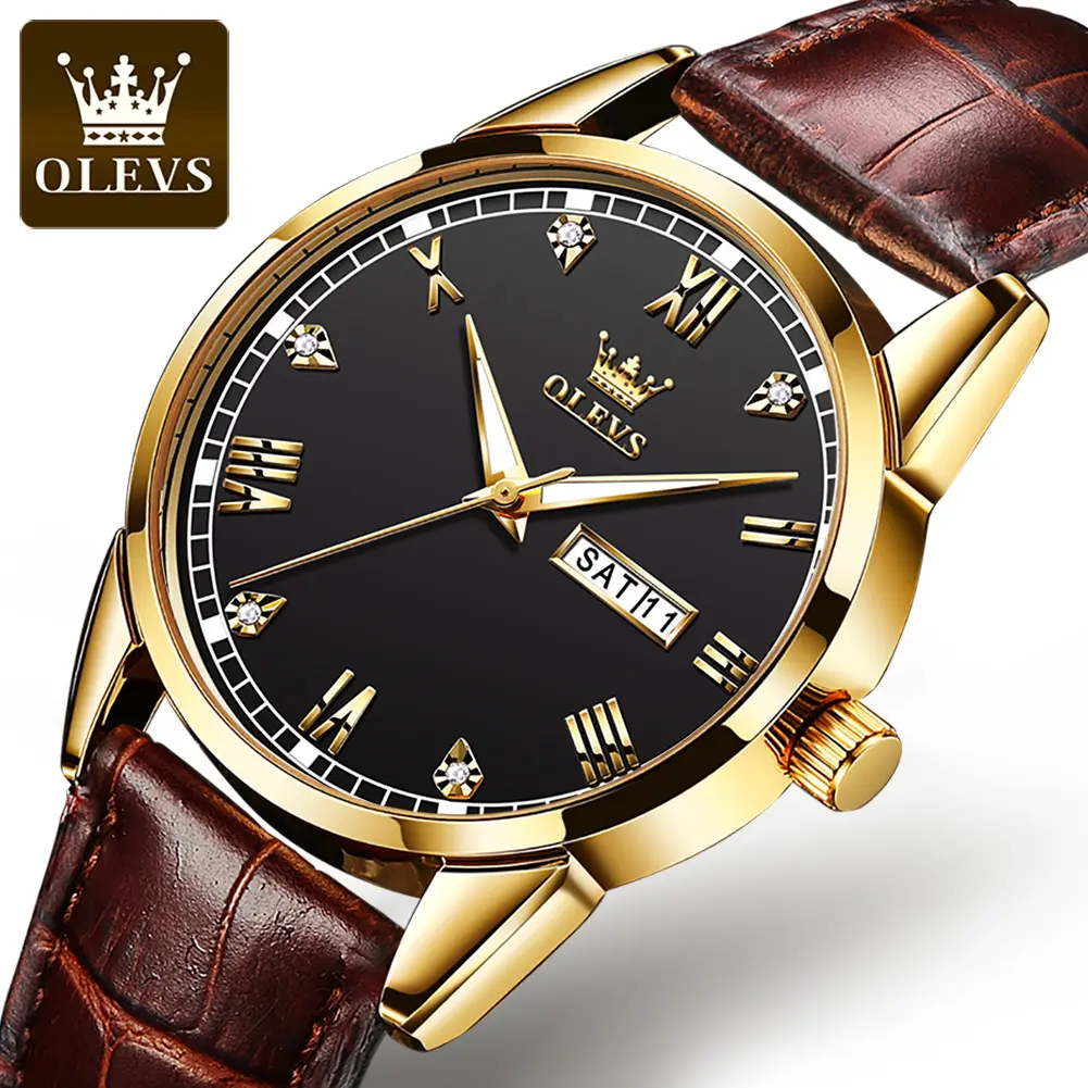 OLEVS 6896 Moda Negocios Relojes de cuero genuino Hombres Casual Cronógrafo Reloj de pulsera de cuarzo Relojes Al Por Mayor