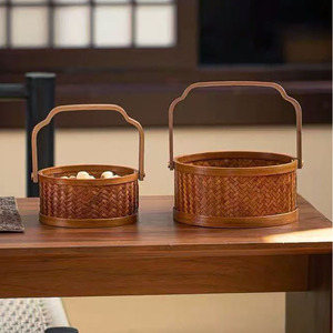 <b>Bamboo</b> Woven Basket Round Handheld Fruit Storage <b>Container</b> For Home Office Living Room Use - Product Image 4