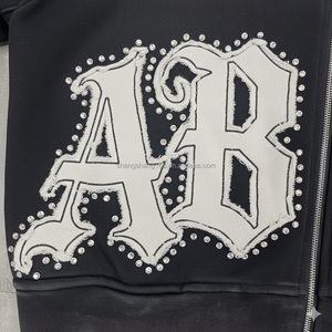 맞춤형 프렌치 테리 코튼 500gsm 헤비웨이트 스크린 프린트 애시드 워시 선 페이드 아플리케 패치 자수 라인스톤 남성 후디 - Product Image 4