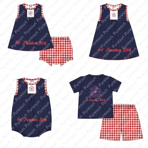 USA Independence Day baby girls summer outfit firework smocked 4th of July wholesale children clothing