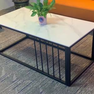 Nouvelle table basse rectangulaire 2022 à succès avec plateau en roche et pieds en fer au design épuré pour salon - Product Image 4