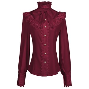 Nouvelle Blouse en Dentelle Froncée <span class=keywords><strong>à</strong></span> Manches Longues pour Femme, Style Lolita, Costume Victorien, Col Montant, Coupe Ajustée, Chemise Boutonnée avec <span class=keywords><strong>Jabot</strong></span> et Nœud - Product Image 3