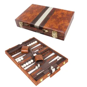 Set Backgammon Klasik Kecil Coklat 11 Inci Set Backgammon untuk Dewasa Papan Permainan dengan Casing Kulit Premium