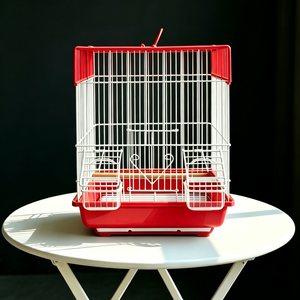 White Steel Wire <b>Bird</b> <b>Cage</b> with Red Plastic Tray Durable Indoor Pet <b>Cage</b> for Small <b>Birds</b> Simple Rectangle Design Painted Finish - Product Image 4