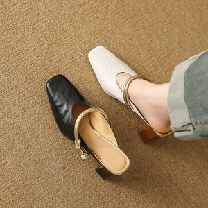 Mules à talon haut pour femme, style rétro, bout carré, talon épais, mode printemps-été, type Mary Jane - Product Image 2
