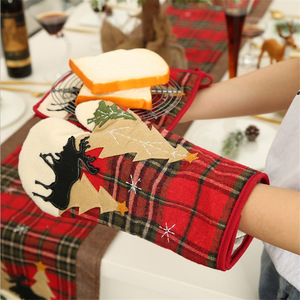 Decoraciones navideñas, apliques de tela a cuadros, guantes resistentes al calor, almohadillas para microondas, manteles individuales resistentes al calor, hogar - Product Image 2