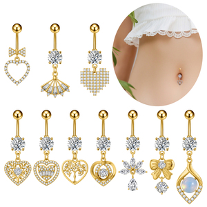 <span class=keywords><strong>Piercing</strong></span> para el ombligo de acero inoxidable de 14G, joyería Sexy con corazón, Anillo para el ombligo con circón, chapado en oro, regalo de joyería para el cuerpo - Product Image 2