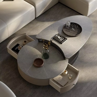 Ensemble de tables basses de luxe blanc, gris et noir, 2 pièces, avec pieds en métal et plateau en marbre, pour la maison, la salle de sport ou la salle à manger, incluant des matériaux en verre et en bois - Vente chaude