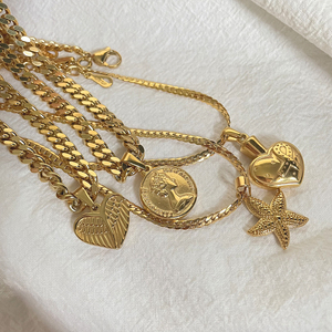 Collar cadena de eslabones cubanos con moneda personalizada, botella de <span class=keywords><strong>Perfume</strong></span> de plumas, corazón de amor, estrella de mar, joyería minimalista de acero inoxidable - Product Image 5