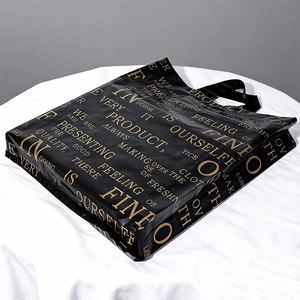 Glossy Black Gold Letter Print PE <b>Plastic</b> Tote <b>Bag</b> Shopping Carry <b>Bag</b> <b>for</b> Clothing Boutique Garment <b>Packaging</b> - Product Image 4