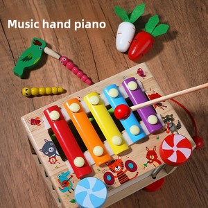 Jouets Montessori multifonctionnels pour bébés, <span class=keywords><strong>cube</strong></span> <span class=keywords><strong>d</strong></span>'activités <span class=keywords><strong>en</strong></span> <span class=keywords><strong>bois</strong></span> à tirer avec tri de formes et de couleurs, labyrinthe de perles, xylophone, engrenages <span class=keywords><strong>en</strong></span> forme de carotte - Product Image 3