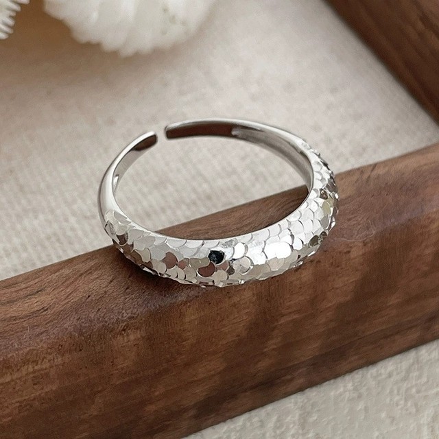 925 Sterling Silver Hammered Texture Open Ring Minimalist Wide Band Statement Ring for Women Men