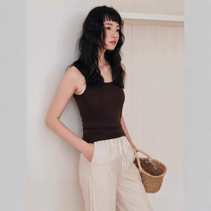 Nuovo Modello di Canotta in Tessuto Dobby di Lyocell, <span class=keywords><strong>Cotone</strong></span> e <span class=keywords><strong>Lana</strong></span>, Tinta Unita, Collo a O, Casual, Versatile, Alta Elasticità, Confortevole - Product Image 3