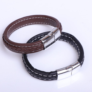 Nouveau bracelet magnétique en alliage de titane tressé en cuir rétro pour homme, modèle simple et polyvalent 0105, vente en gros - Product Image 3
