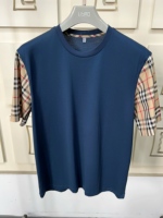 T-shirts à la mode pour hommes avec manches à carreaux emblématiques, col rond de coupe régulière, coton de haute qualité