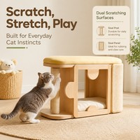 Niche pour chat en bois, utilisable par les humains et les animaux, avec deux surfaces à gratter en sisal, pour l'intérieur