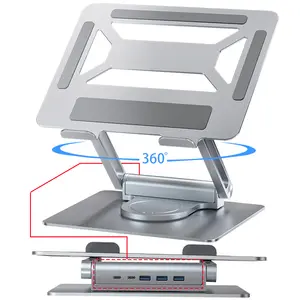 Soporte de soporte de metal portátil para portátil, estación de acoplamiento plegable, base giratoria de DJ para hub USB, soporte para portátil ajustable