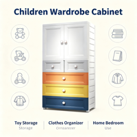Armoire en plastique pour enfants, 2 portes, 4 tiroirs, 70x38x150CM, grande capacité, placard pour enfants, rangement pour vêtements et jouets de bébé, chambre d'enfant