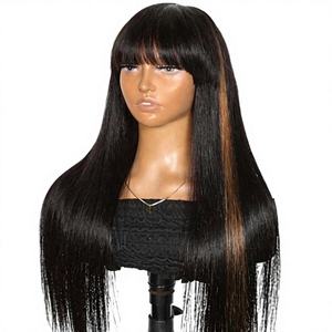 Perruques en cheveux humains bruts Amygirl, 100% cheveux vierges brésiliens Remy, perruque en dentelle transparente fabriquée à la machine avec frange pour femmes noires - Product Image 1