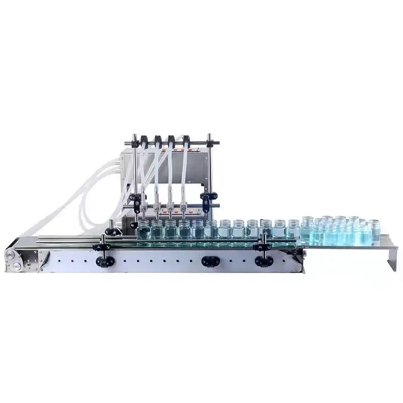 DIY-T200A 4Heads Small Scale Glass Bottle Vial Beverage Juice Perfume Essential Oil Liquid Filling Machine With Conveyor
