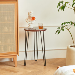 <b>Small</b> <b>Round</b> Wooden Coffee <b>Table</b> Natural Wood Top Metal Legs Living Room <b>Side</b> <b>Table</b> For Sofa And <b>Small</b> Apartments - Product Image 4