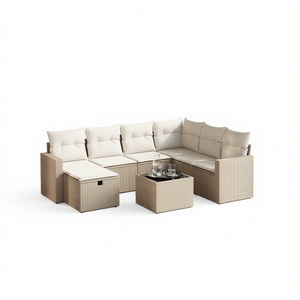Ensemble de canapés de jardin modulaires en polyrotin beige 6 places, mobilier d'extérieur au design contemporain - Product Image 1