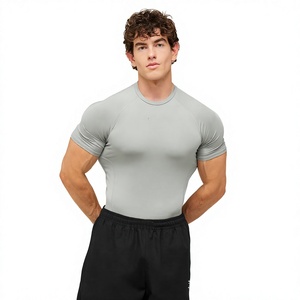 Men's Grey Short Sleeve Compression <b>Shirt</b> Slim Fit Quick Dry Sporty O-Neck Knitted <b>Polyester</b> <b>T</b>-<b>Shirt</b> - Product Image 1