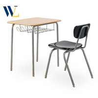 Bureau d'entraînement individuel moderne en bois avec pieds en métal, table et chaise de classe réglables en hauteur pour étudiants