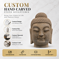 Décoration de bureau en gros, petite statue de tête de Bouddha en pierre de bluestone sculptée à la main, 16cm*17cm*25cm, pour la décoration religieuse