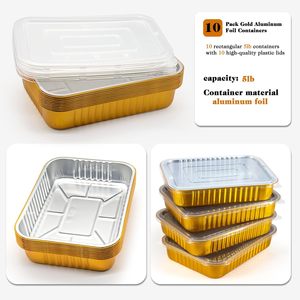 ALCHN Couvercles en plastique rectangulaires en aluminium doré, lot de 10, résistants au four, barquettes jetables pour préparation de repas, barbecue, fêtes, cuisine domestique - Product Image 3
