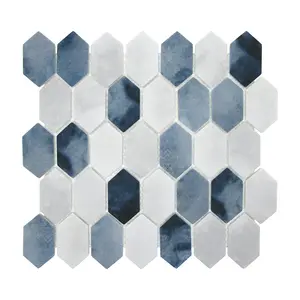 Sunwings Recycled Glass Mosaic Tile | Stock In US | Blue Cement Looks Picket Mosaics Wall And Floor Tile