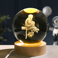 Mode boule de cristal veilleuse Animal décor bureau astronomie système solaire modèle décorations lune bois massif Transparent