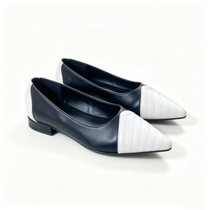 Zapatos Planos de Ballet de Lujo para Mujer, con Punta en Pico, de PU, para Primavera, Verano y Otoño, Negros y Blancos, con Paneles Acolchados y Diseño de Patchwork, Casuales - Product Image 1