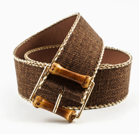 Ceinture large décontractée en lin tissé texturé avec surpiqûres contrastées et boucle ardillon en alliage – Style rétro décontracté pour tenues quotidiennes