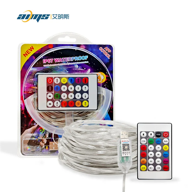 Full Color Led String Light 5v 100Leds IP65 Waterproof Smart App Music Control for Christmas Tree Ornament Festival Decoration