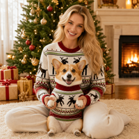 Ensemble de pulls en tricot assortis pour chien et propriétaire, sur mesure, ODM, OEM, vente en gros, Noël, famille, animal de compagnie, parent, pull, gilet