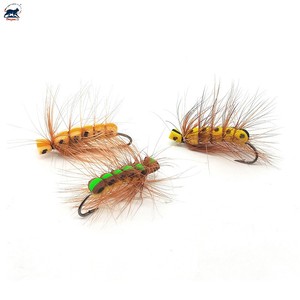 Combo de 3 leurres de pêche à <span class=keywords><strong>la</strong></span> <span class=keywords><strong>mouche</strong></span> en forme de chenille flottante en mousse avec hameçons # 6 mouches terrestres réalistes nouées à <span class=keywords><strong>la</strong></span> main pour <span class=keywords><strong>la</strong></span> pêche à <span class=keywords><strong>la</strong></span> truite, au black-bass et aux poissons-chaussons - Product Image 2
