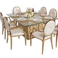 Table à manger carrée de luxe en acier inoxydable avec plateau en verre, personnalisable, pour restaurant - Fabricant direct de Foshan