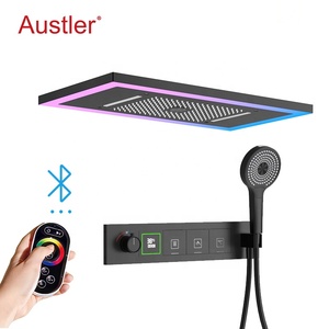 Juego de ducha termostático oculto de latón con pantalla de temperatura, cabezal de ducha musical LED tipo cascada y efecto lluvia 2026 - Product Image 6