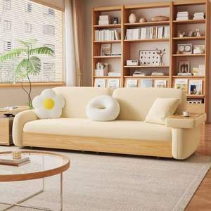 Modern Solid Wood <b>Storage</b> <b>Sofa</b> <b>Bed</b> Cream Color Foldable With Drawer For Small Bedroom Kids And Adults - Product Image 4