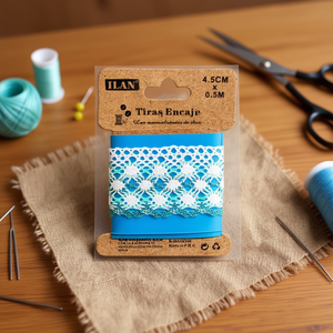 Cinturini in pizzo Ilan 4,5 cm x 0,5 m bianchi e blu per lavori artigianali - Product Image 2