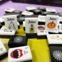 Jeu de Mahjong américain, tuiles en acrylique noires sur le thème d'Halloween, jeu de table de casino pour divertissement adulte