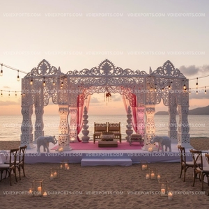 Mandap de Boda Blanco Tallado a Mano de Lujo, Pabellón para Ceremonias en la Playa, Estructura Decorativa para Bodas de Calidad Premium para Exportación - Product Image 2